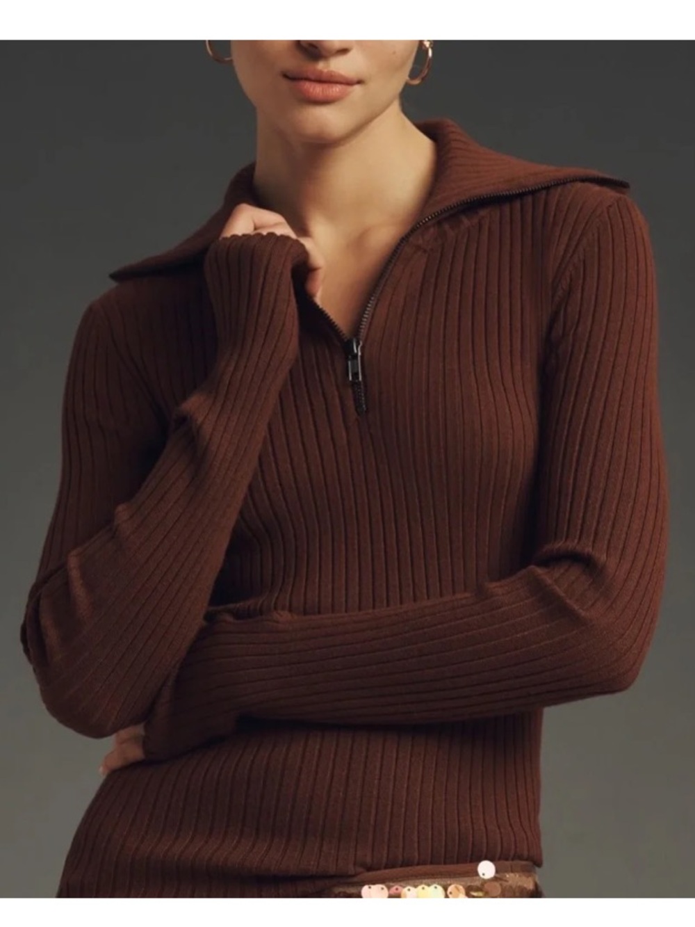 Anthropologie Maeve Fitted Half Zip Sweater